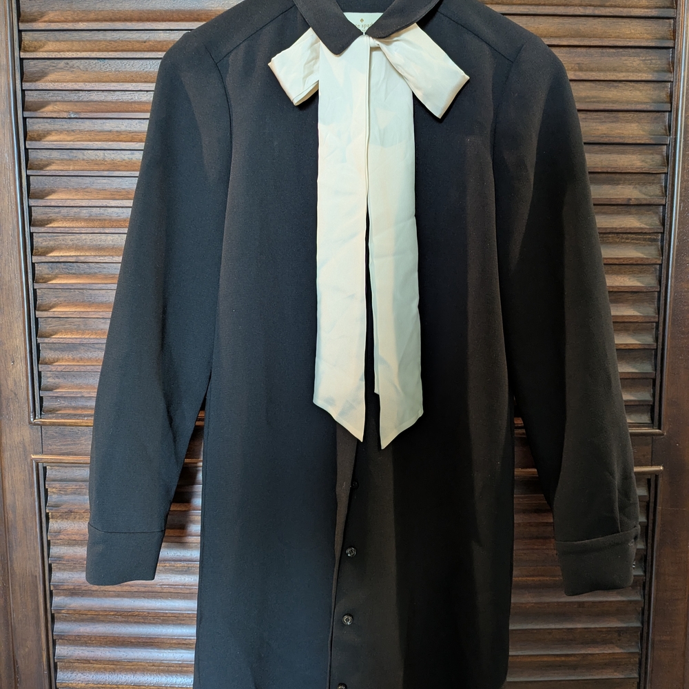 Black Coat with Cream Bow Accent